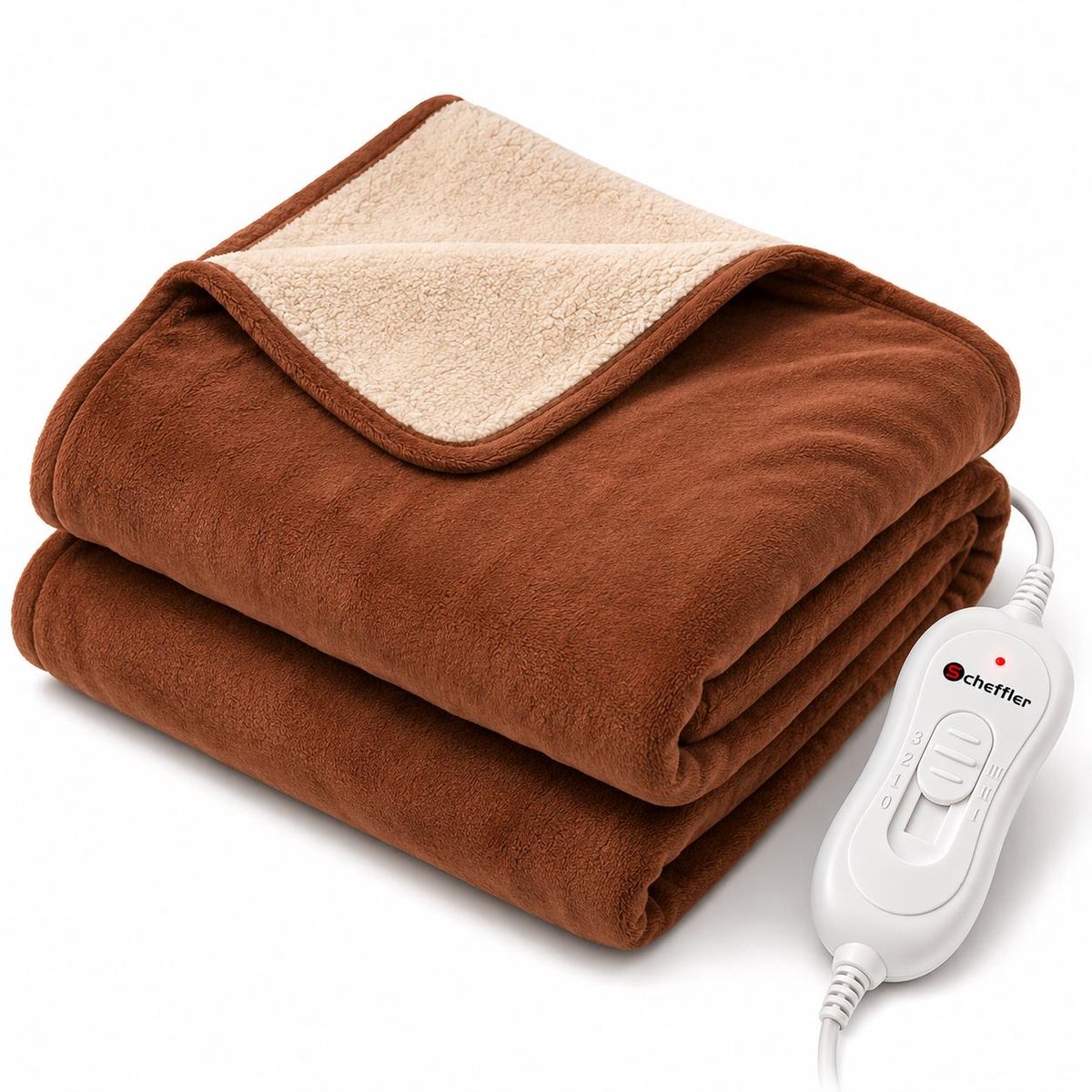 Scheffler Energiezuinige Elektrische Deken - 120W Warmtedeken XL 180 x 130 cm - 3 Standen - Pluche Teddy Winterdeken voor Bank & Bed - Bruin