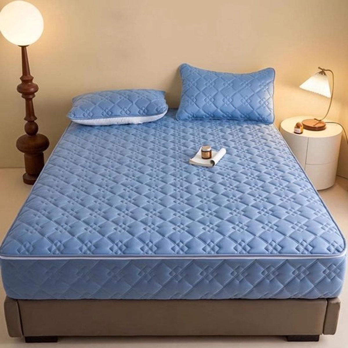 Matrasbeschermer Geritst - Matrashoes Hoeslaken - Matras Beschermen - 6 Zijdige Omslag - 180x200+25cm - Blauw
