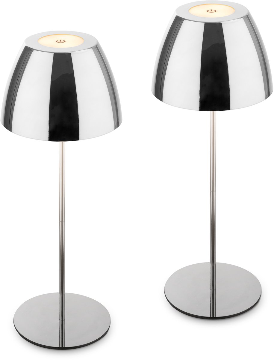 BRILONER Serina - Set van 2 Tafelampen oplaadbaar - dimbaar - touch - snoerloos - Ø13,5 x 36 cm - chroom kleur