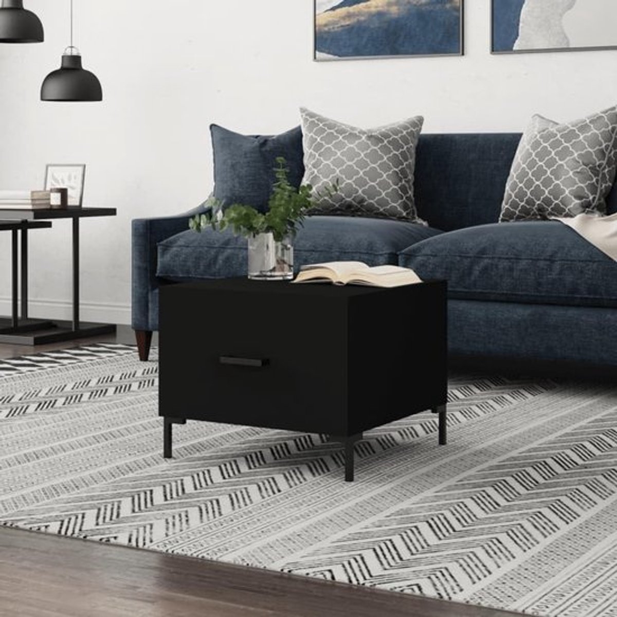 Koffietafel met Lade - Salontafel Bijzettafel - Woonkamer Inrichten - Stevig Houten Tafelblad - 50 x 50 x 40 cm