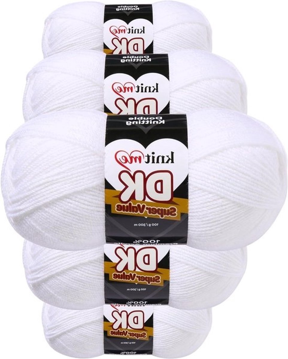 Dubbel Breiwol - Garen Set - Kleding Maken - Hypoallergeen Gecertificeerd - 5 x 100g - Wit