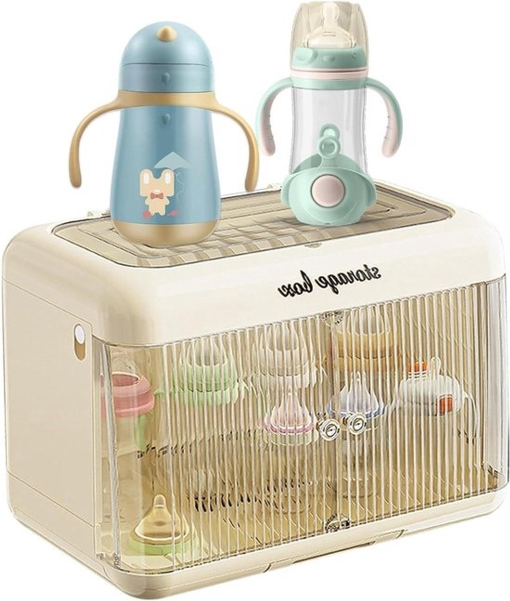 Baby Fles Organizer - Fles Droogrek - Flessen Opbergen - 360 Graden Verzegeld - 28.6B x 15.1H cm - Romig
