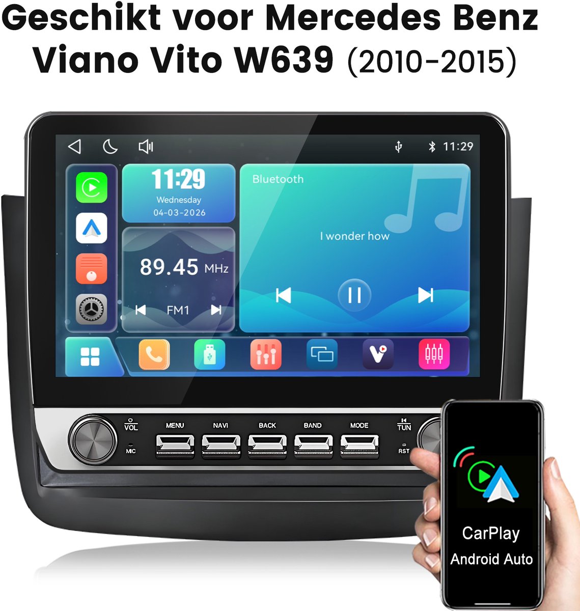 Junsun lINUX Draadloos Carplay & Andriod Auto Autoradio Geschikt voor Mercedes-Benz Vito Viano W639 2010-2015 - 10.1 Inch HD TouchScreen - Bluetooth - Navigatie- WiFi - FM - RDS - Stuurwielbediening