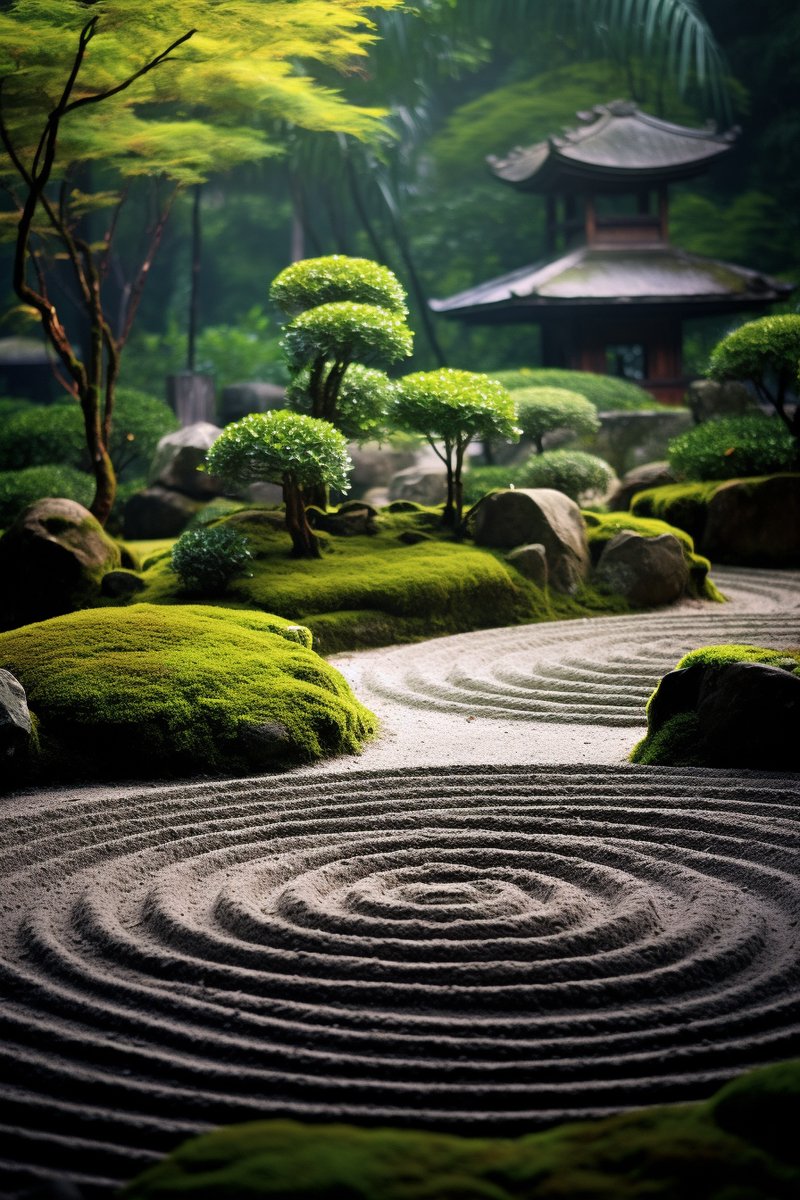 Meditatie Poster - Japanse Tuin - Innerlijke Rust - Yoga - Boeddhisme - Reiki - Massage - Kunst - posters - formaat 70x100cm - Woondecoratie - L949BY