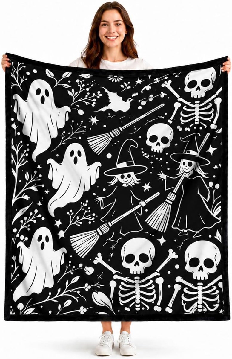 DIY kleurdeken - Zelfgemaakte kleurrijke deken - 150×125cm - Doe-het-zelf Halloween-kleurdeken - Inclusief 24 stiften - Doodeldeken - Wasbare stof - Halloween-knutselactiviteit voor het hele gezin