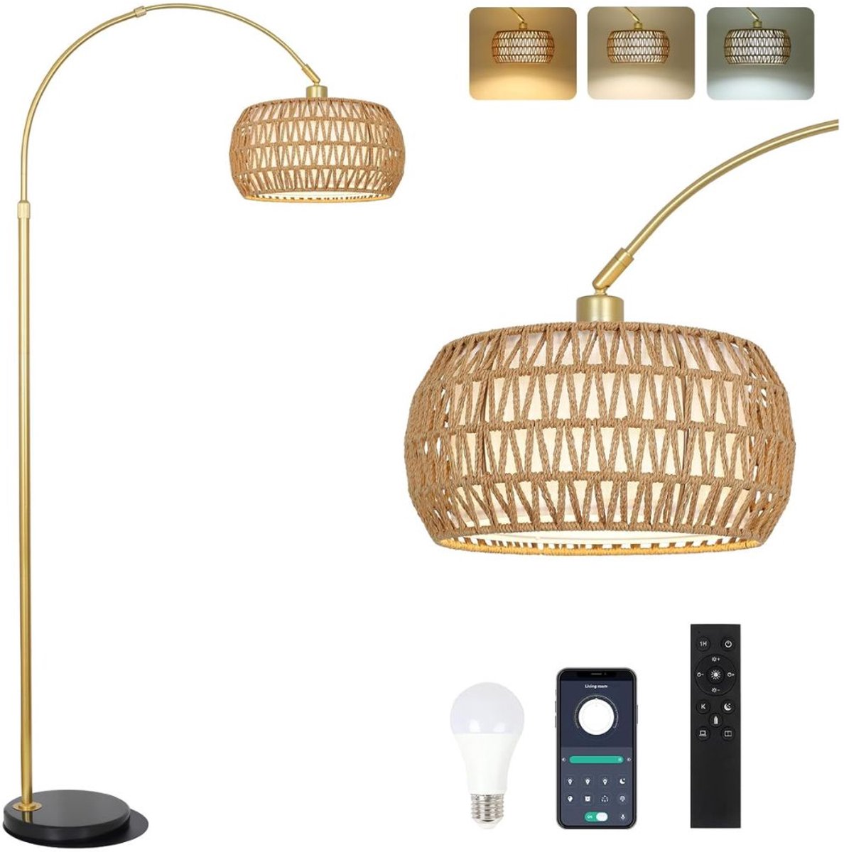 Booglamp - Vloerlamp - Booglampen Dimbaar - Goud/Beige - 43cm x 33cm x 18cm