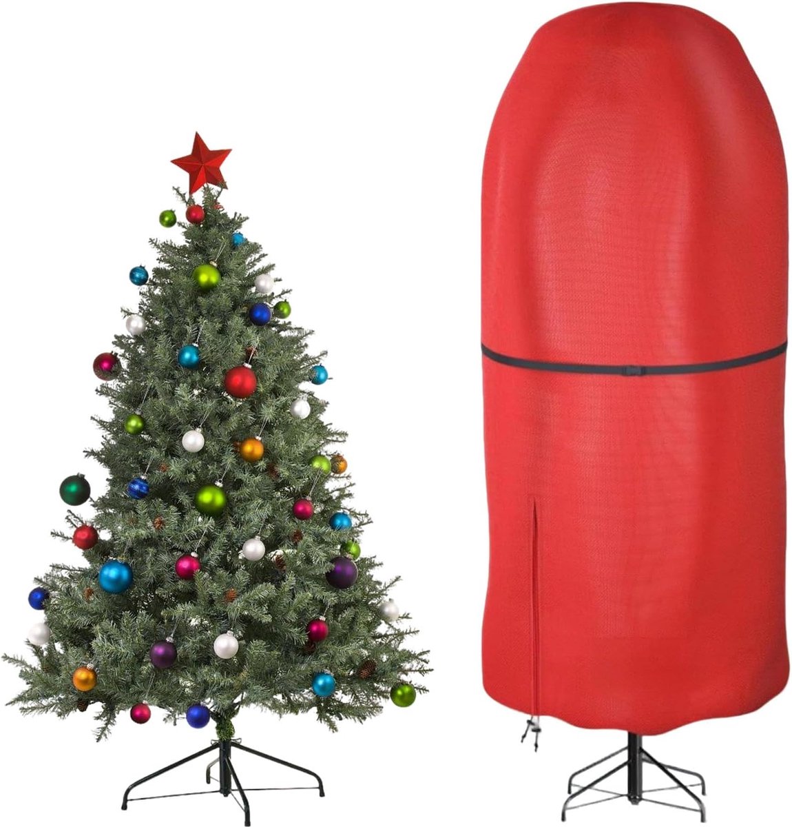 Opbergtas voor staande kerstboom - 25*48 inch — Stofhoes voor kerstboom - Oxford-stof - Scheurvast - Verstelbaar - Waterdicht - Stofwerend - Trekkoord - Ritssluiting - Gesp - Geschikt voor het opbergen van kerstbomen - Rood