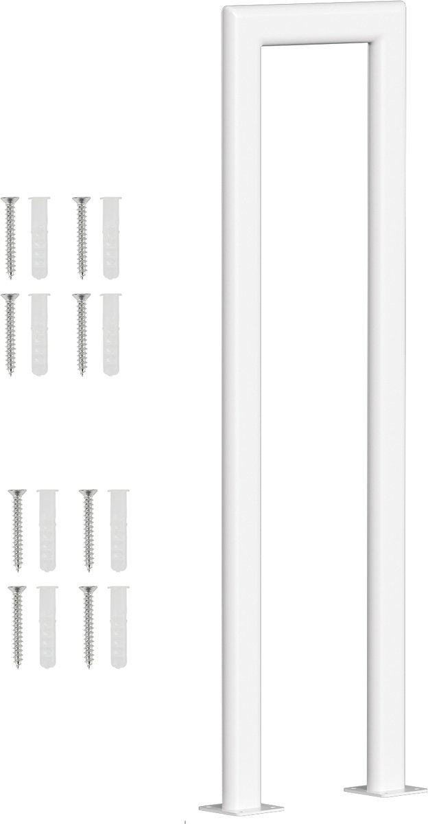 U-vormige trapleuning 55 cm wit – ijzeren handgreep met ovale buis, montage op trede, voor binnen en buiten, incl. afdekkappen