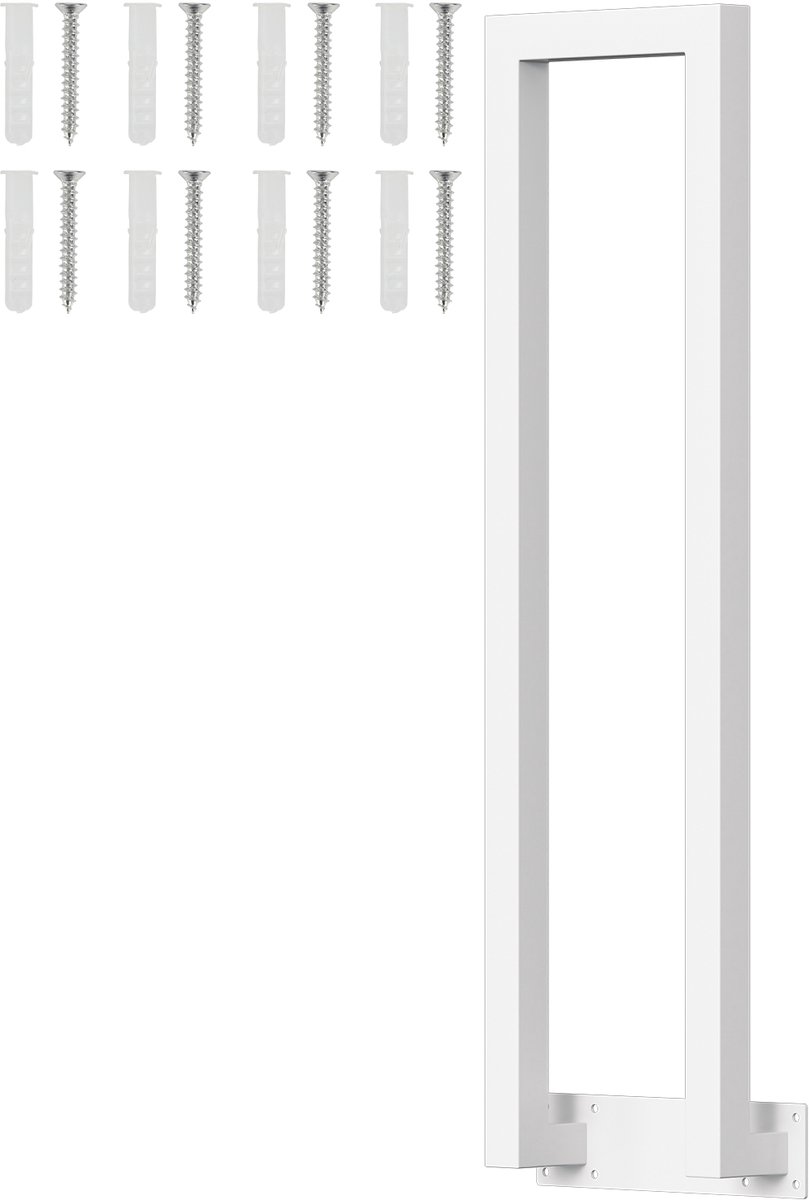 U-vormige trapleuning 85 cm wit – ijzeren trapleuning met vierkante buis, zijmontage, binnen/buiten, incl. montagepakket