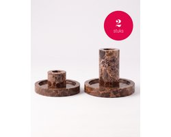 vtwonen Kandelaar Marmer - Kaarsenhouder - Bruin - Set van 2