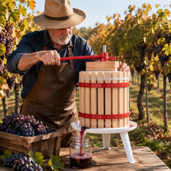 Fruitpers 12L Hout + Fruitmolen 7L RVS - Complete Handmatige Vruchtenpers & Appelmolen Set - Inclusief Persdoek, Drukplaat en Metalen Spindel - Geschikt voor Wijn, Cider, Appels en Bessen - NAIZY van NAIZY — afbeelding 3