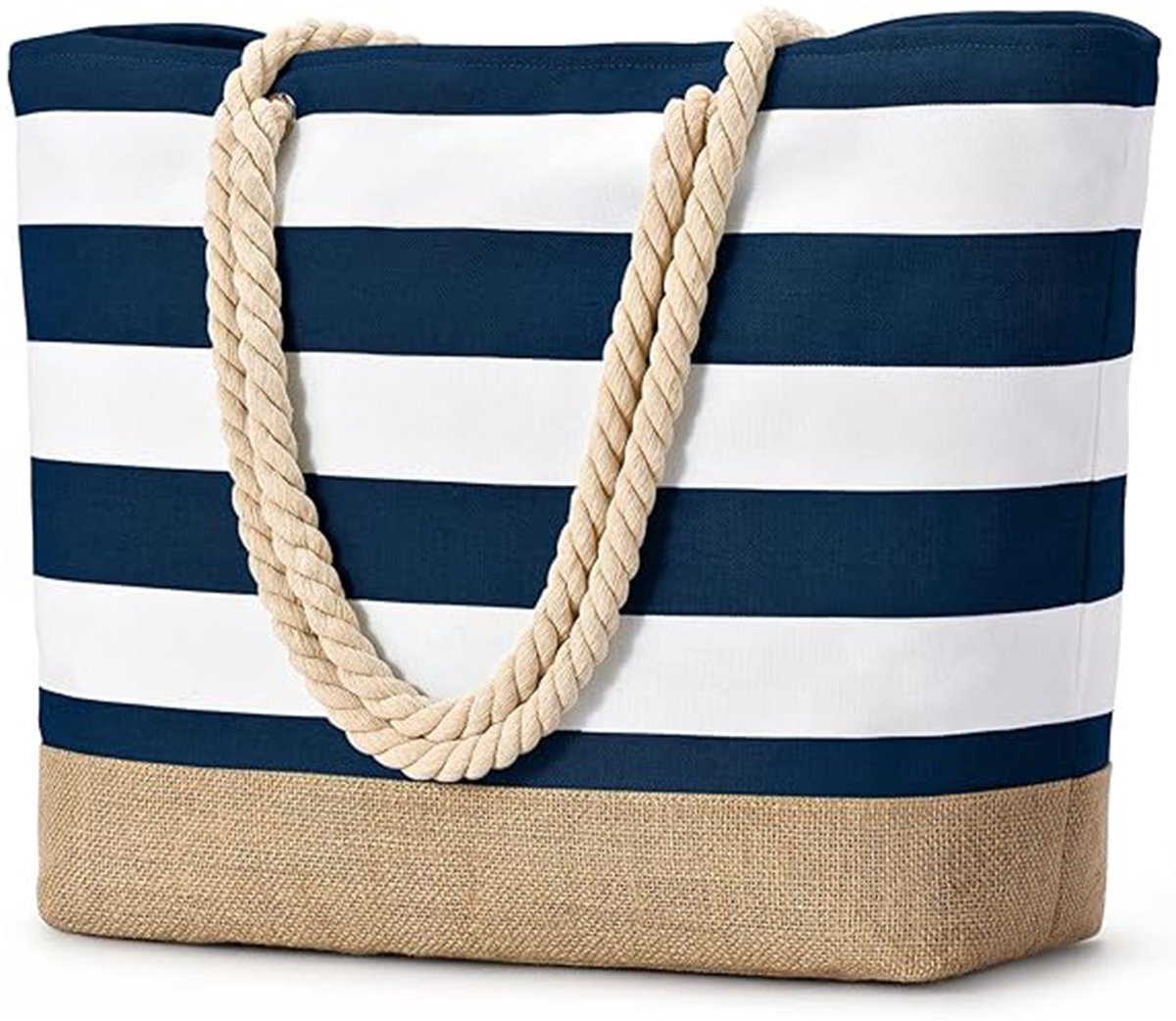 Strandtas Dames Gestreept Waterdicht - Grote Strandtas met Ritssluiting - Tote Bag Shoppertas - Badetas Reistas met Schouderband en Binnenzak