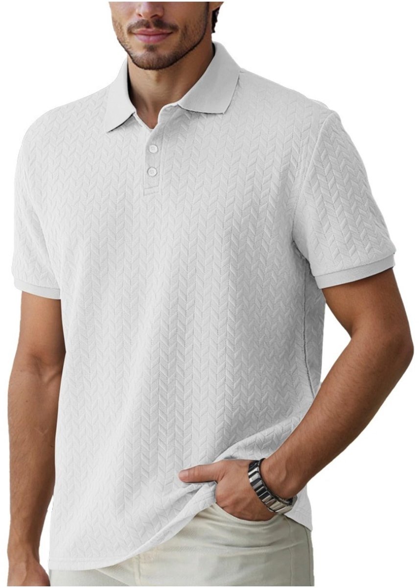 Casalora® Heren Poloshirt – Jacquard Polo met Korte Mouwen – Ademend en Comfortabel – Duurzaam Zomershirt Wit