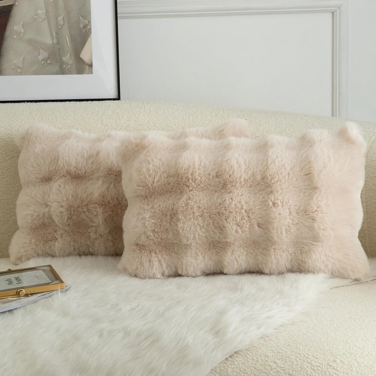 Kussenhoes - Set van 2 - 30 x 50 cm - Fluweel - Met Rits - Beige