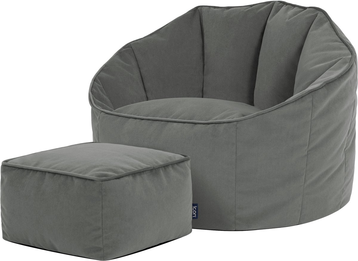 icon - Sirena Zitzak met Poef - Accent Fauteuil - Fluweel - Houtskool