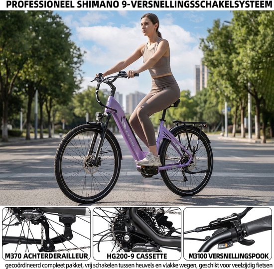 TTGO C7 SE Elektrische Fiets - 36V 18Ah Lithium Accu - Actieradius tot 150 km - Middenmotor - 28×2.0 inch Banden - Hydraulische Schijfremmen - Shimano 9 Versnellingen - Verende Voorvork met Lock-out - Elektrische Stadsfiets van TTGO — afbeelding 3