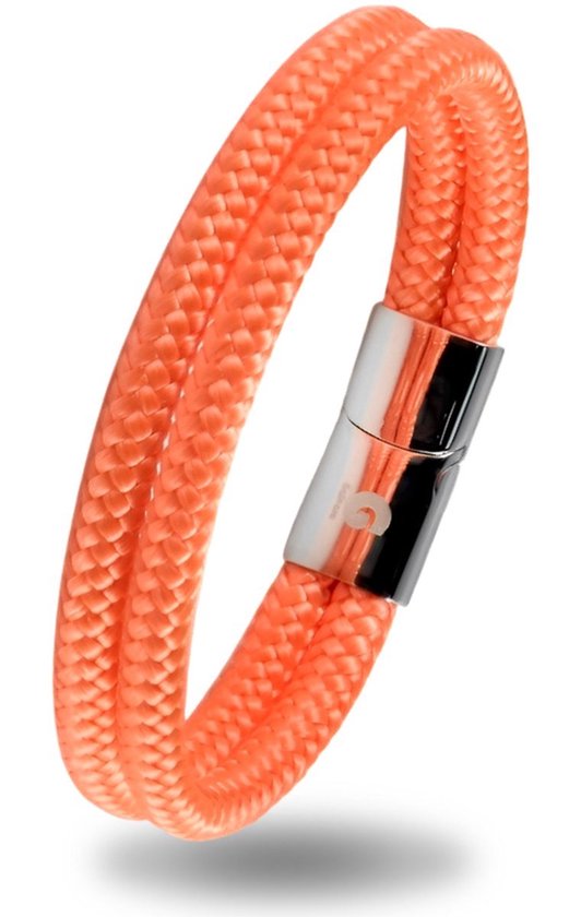 Felorenje dubbele touwarmband met zilverkleurige magnetische sluiting en G-logo.