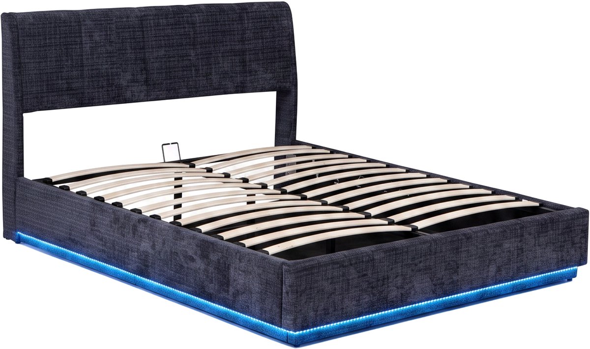 Tweepersoonsbed Tröstiar met LED licht 140x200 cm blauw [en.casa]