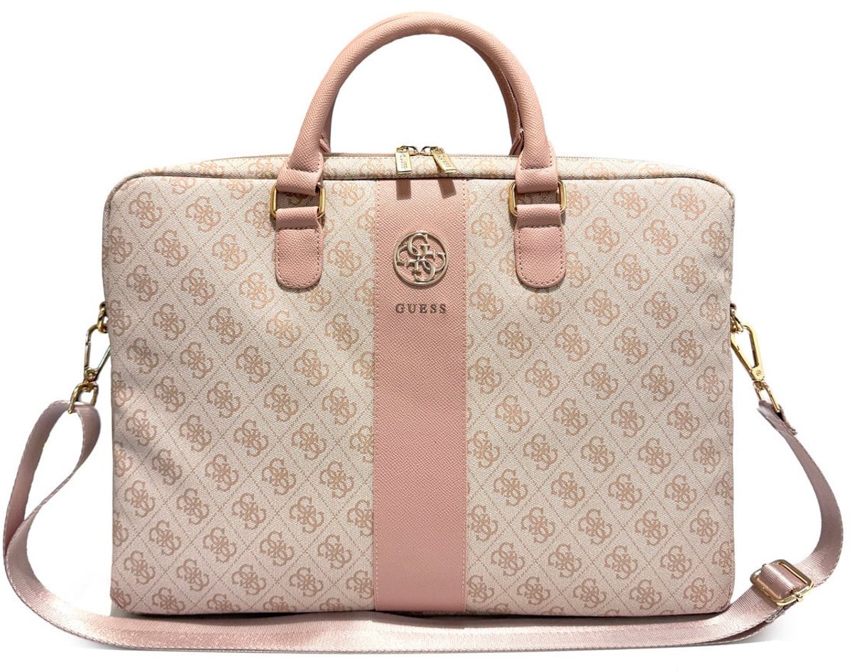 Guess Laptoptas - Computer Bag 4G PU Round 4G & Classic Logos Stripe Pink 16 Inch - Roze