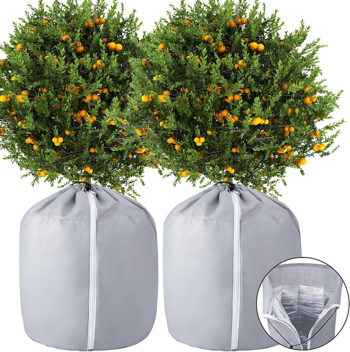 Set van 2 plantenhoezen - 45 x 50 cm - Winterse isolatiehoezen voor plantenpotten - met trekkoord en ritssluiting - Vorstbestendig - Plantenpothoezen voor buiten - Winterse plantenhoes ter bescherming tegen vorst - Vorstbestendige tas (grijs)