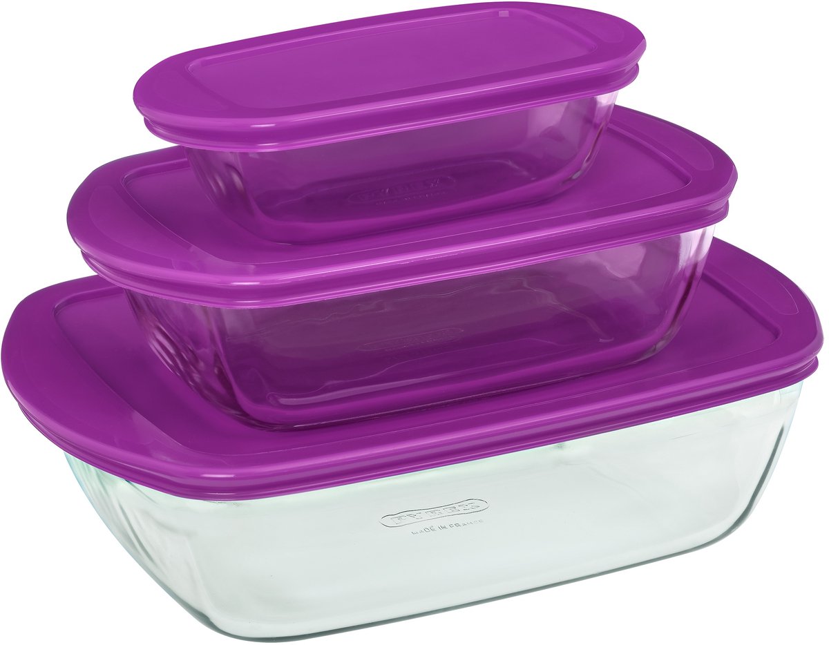 Pyrex Cook&Store voorraadbakken set, kommen met deksels, borosilicaatglas, ovenschaal