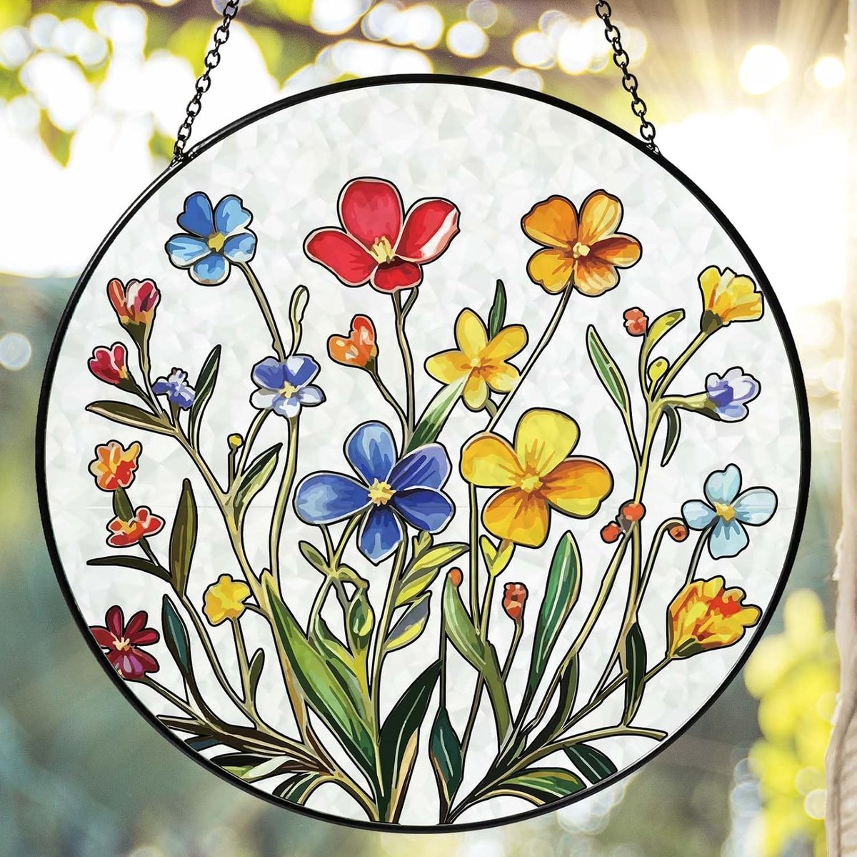 Raam Hanger - Glas in Lood Raamdecoratie - Hangende Zonlichtvanger - Gekleurde Bloemen Suncatcher - Zonnevanger - Woondecoratie - Raamdecoratie - Wanddecoratie - Op Ramen, Deuren of Muren