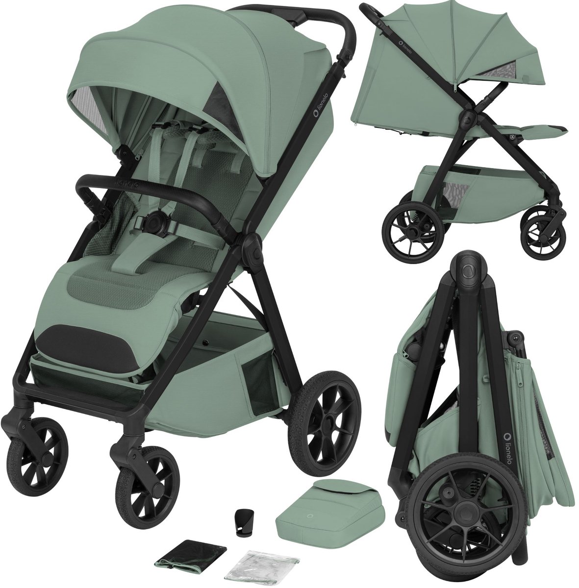 Lionelo Bett Buggy – Stevig Aluminium Frame – Kinderwagen Tot 22 kg – Grote Geveerde PU-Wielen – Dri-Seat Ventilatie – Volledige Ligstand 85 cm – XXL Zonnekap UPF50+ – ThermBag Organizer – Verstelbare Duwstang – Compact Inklapbaar