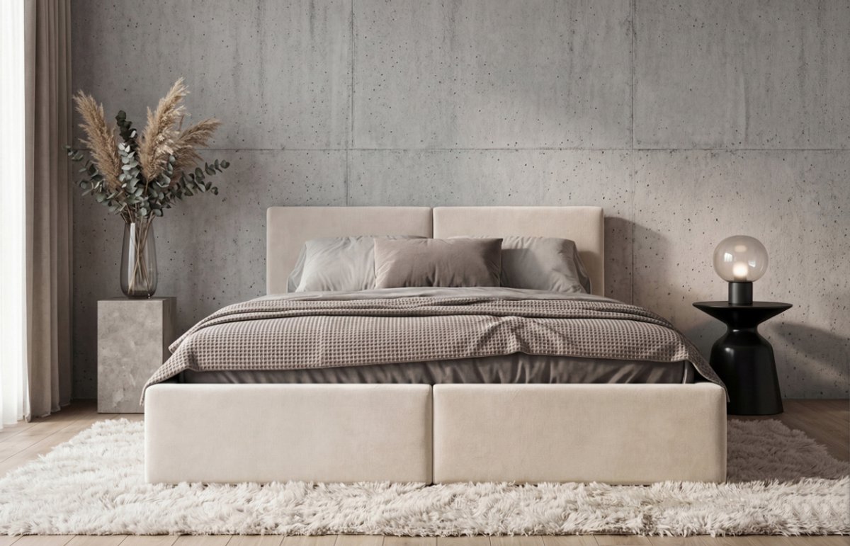 BMS HILTON Upholstered Bed, 140 x 200 cm, with storage, cashmere color
