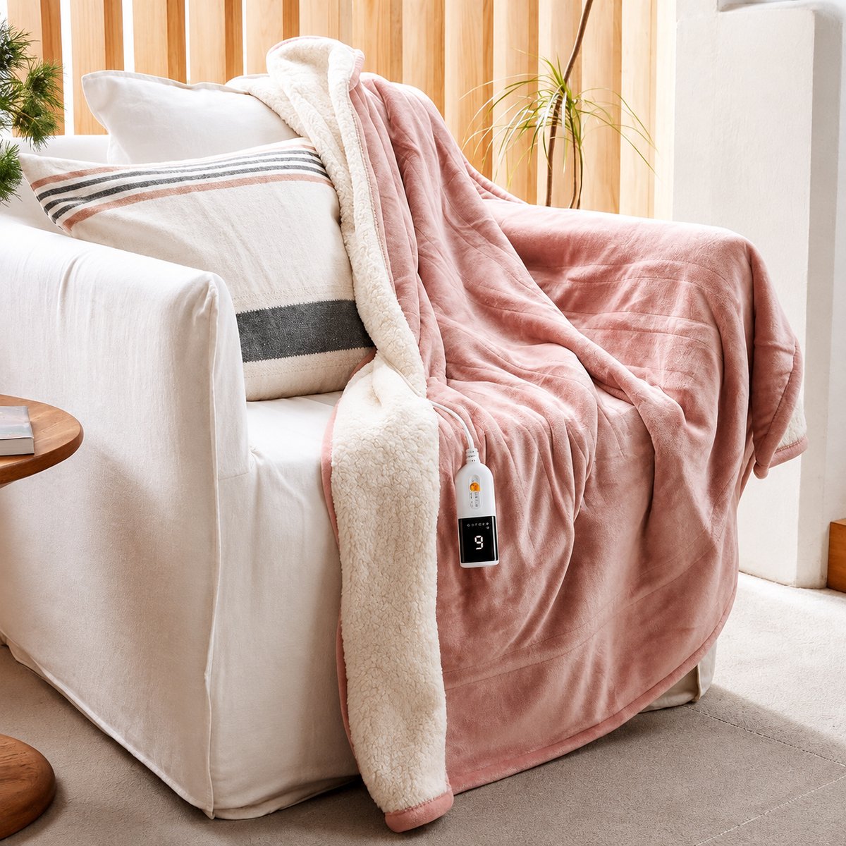 Elektrische Deken 130 x 180 cm – Warmtedeken met Flanel & Sherpa – Zacht en Warm – Roze