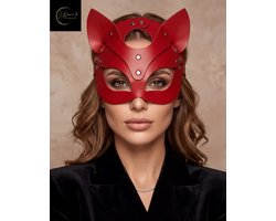 Festivallook – Luxe PU Masker Rood | Catwoman | Masquerade | Festival | Kostuum | BDSM | Carnaval | Halloween | Erotische Lingerie Accessoire | Sexy Lingerie Accessoire | Lingeriesetje Dames | One Size | Dare to Undress