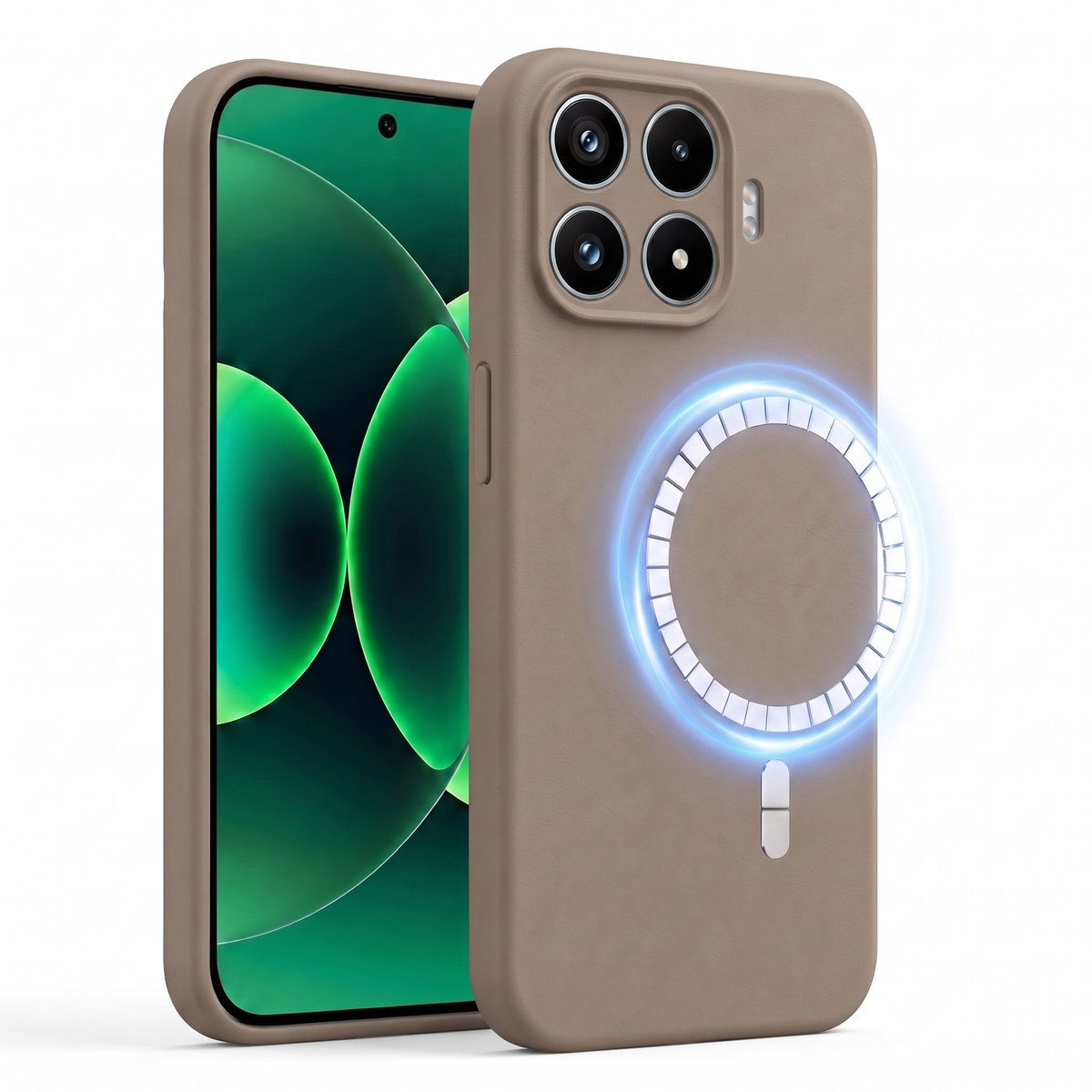 Hoesje geschikt voor Xiaomi 17T Pro - Hoesje geschikt voor Magsafe - Draadloos opladen - Gehard Glas - Taupe