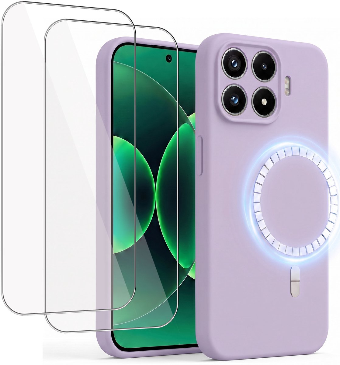 Hoesje + 2x Screenprotector geschikt voor Xiaomi 17T - Hoesje geschikt voor Magsafe - Draadloos opladen - Gehard Glas - Lila