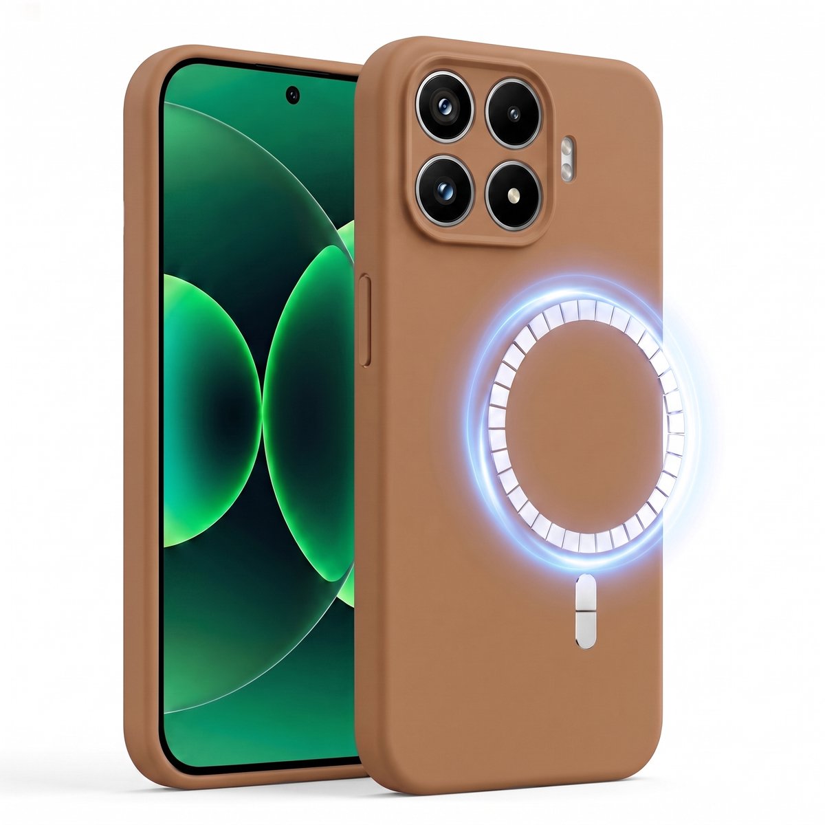 Hoesje geschikt voor Xiaomi 17T Pro - Hoesje geschikt voor Magsafe - Draadloos opladen - Gehard Glas - Bruin