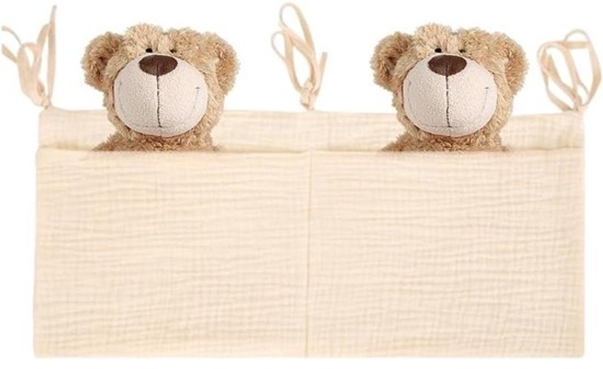 Babybed Organizer - Bedtas Luiertas - Babykamer Organiseren - Dubbele Zakken - 38 cm x 18 cm - Beige