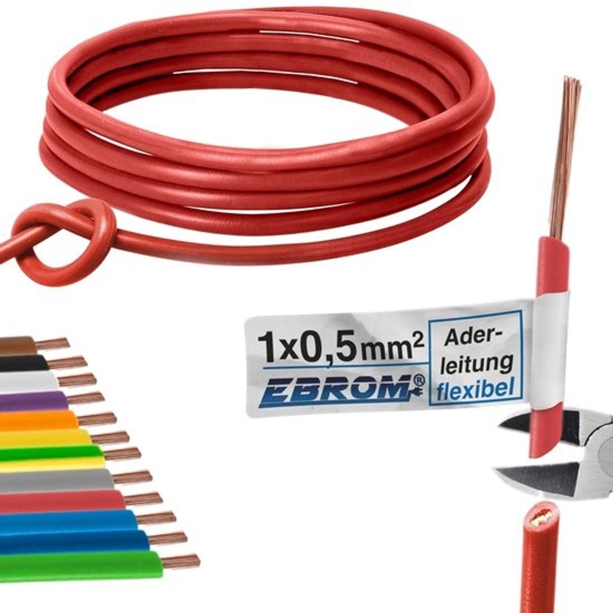 Flexibele Elektrische Draad - Enkele Aders PVC - Apparaten Installatie - VDE Goedgekeurd - 05 mm² 10-100m - Rood