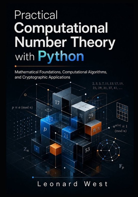 Boekomslag: Practical Computational Number Theory with Python, met abstracte kubussen en wiskundige formules.