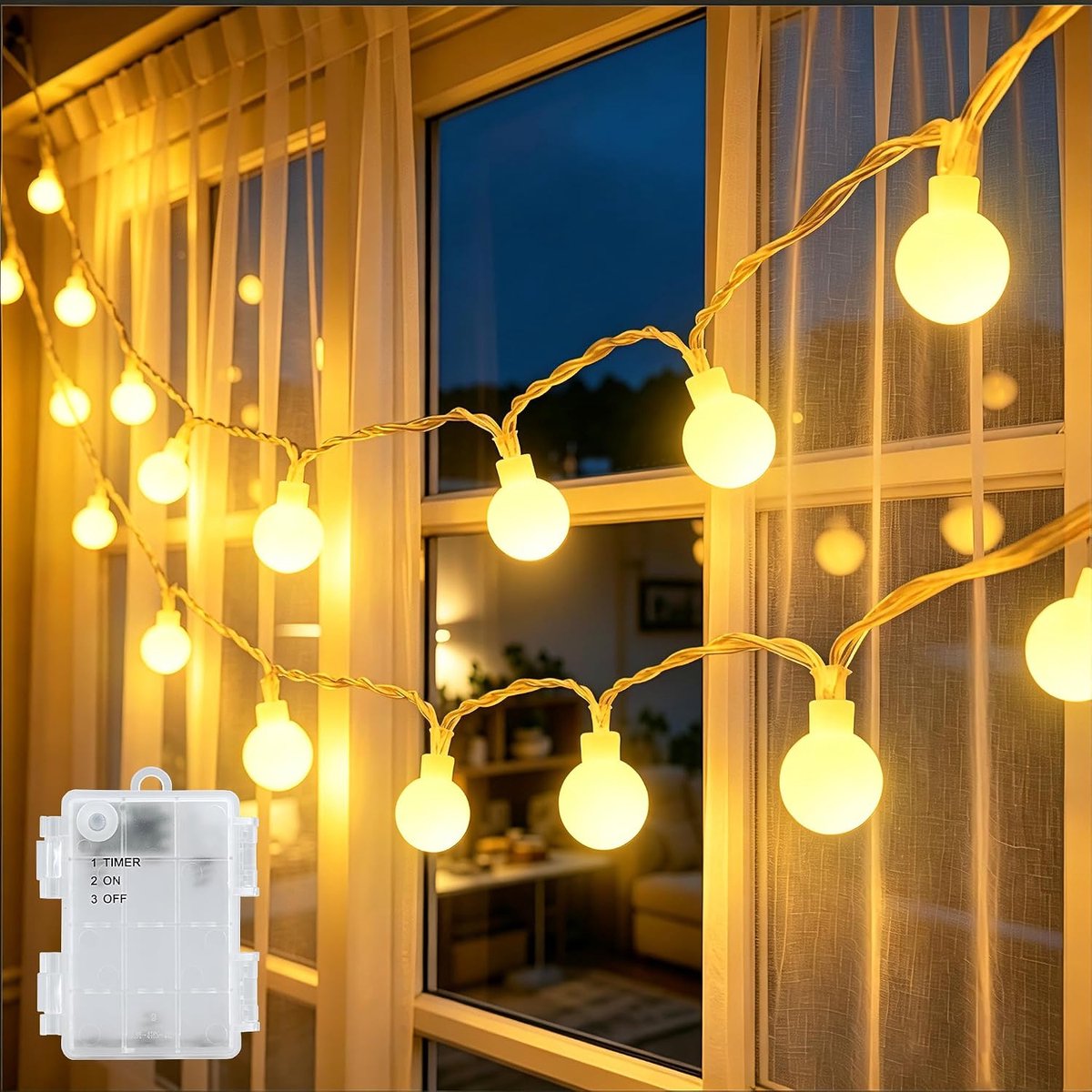 Lichtsnoer 6m - 40 LED - Op Batterijen - IP65 Waterdicht - Met Timer - Warmwit - Kerst