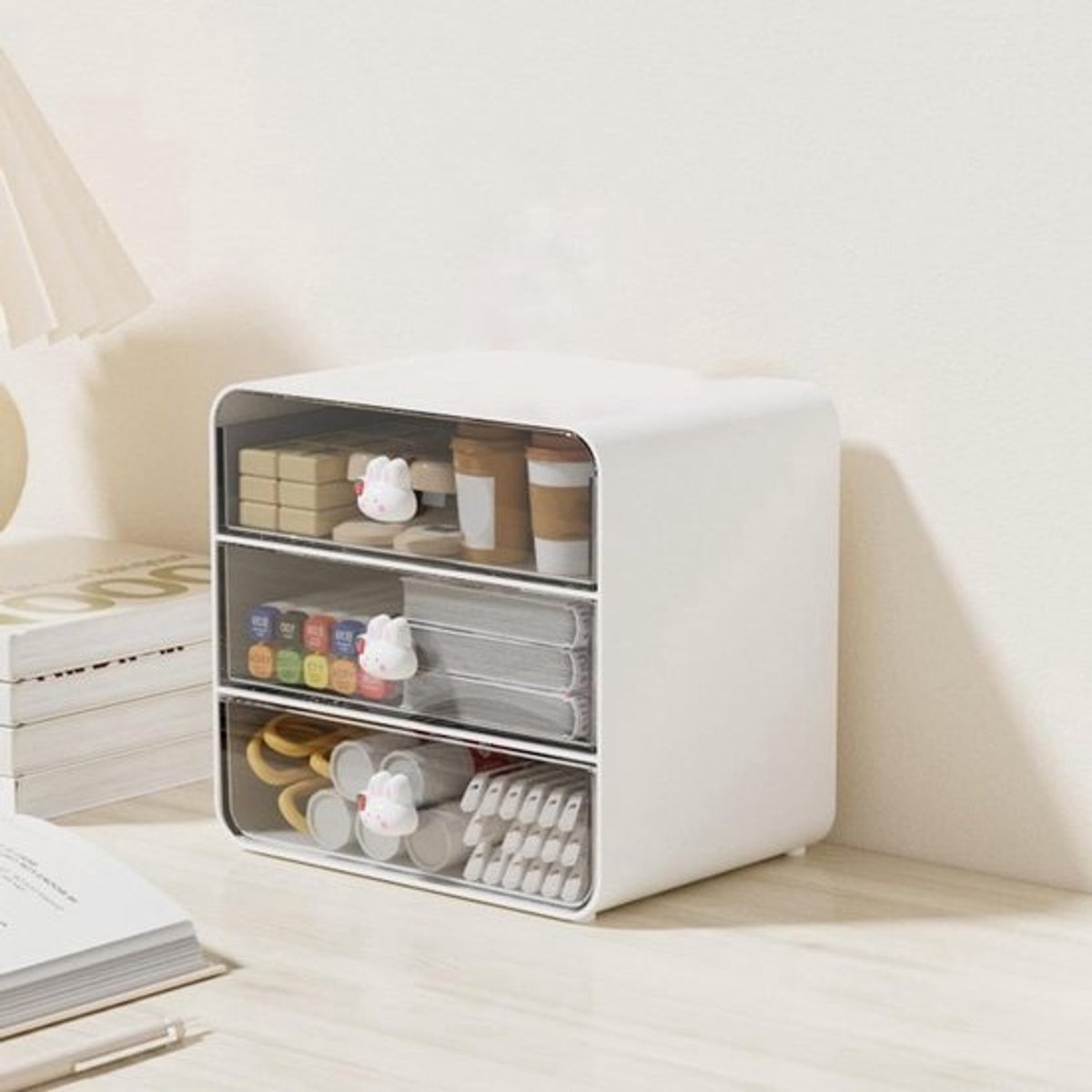 Cosmetica Opbergdoos - Make-up Organizer - Bureau Organiseren - Met 3 Laden - 17 x 17 x 13 cm - Wit