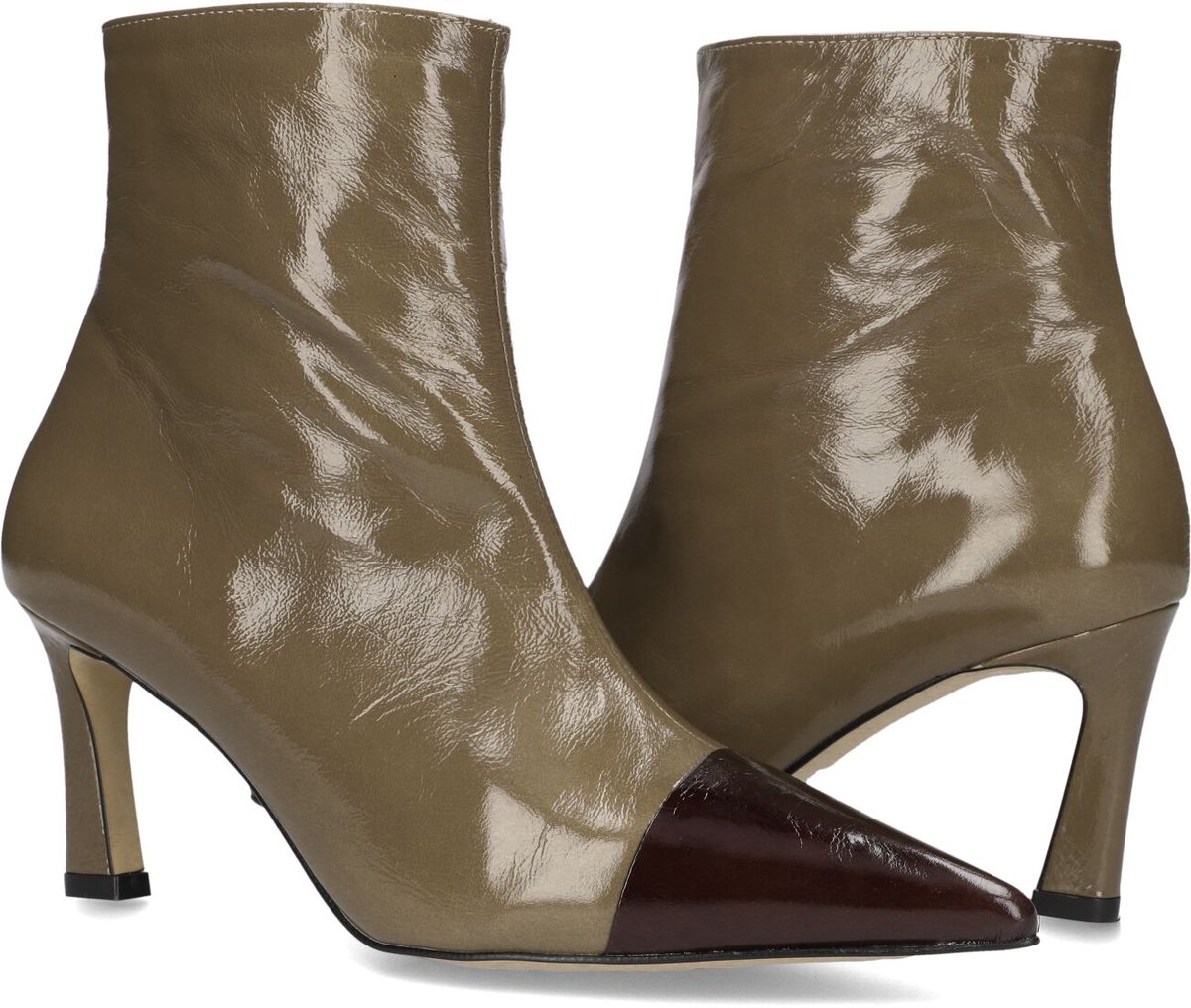 Notre-V 77235 Enkellaarsjes - Enkelboots met rits - Dames - Olijf - Maat 37