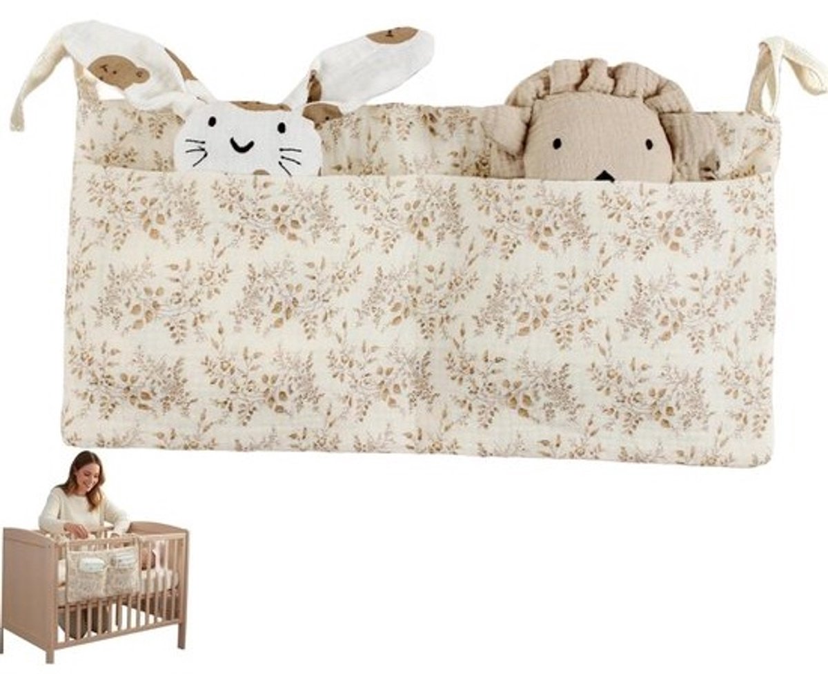 Wieg Organizer - Baby Opberger - Babybenodigdheden Opbergen - Twee Ruime Zakken - 39 x 20 cm - Beige