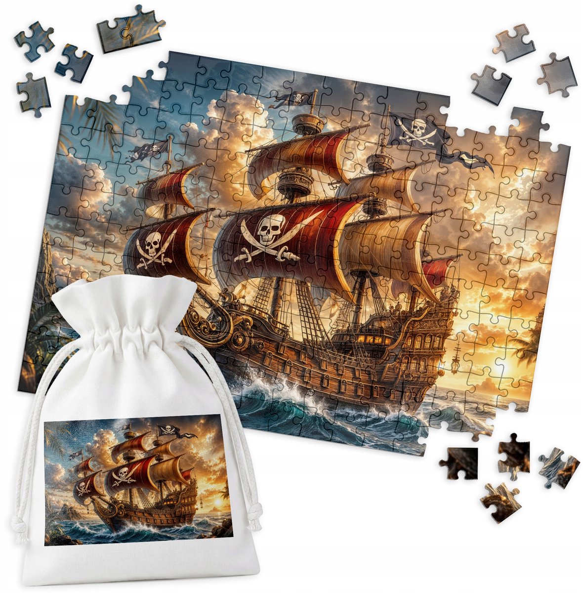 Puzzel Piratenschip Oceaan Zonsondergang - 192 Stukjes