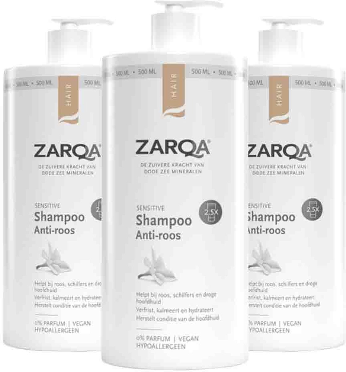 Zarqa - Sensitive Anti-Roos Shampoo - 3 x 500 ml - Voordeelverpakking