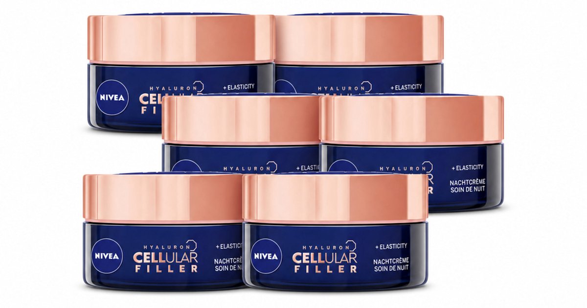 6 x NIVEA - Nachtcrème - CELLular Expert Lift Anti-Veroudering - Voor alle huidtypes - Met Bakuchiol & Hyaluronzuur - Verhoogt collageen & anti-rimpel - 50 ml - Voordeelverpakking - 6 stuks