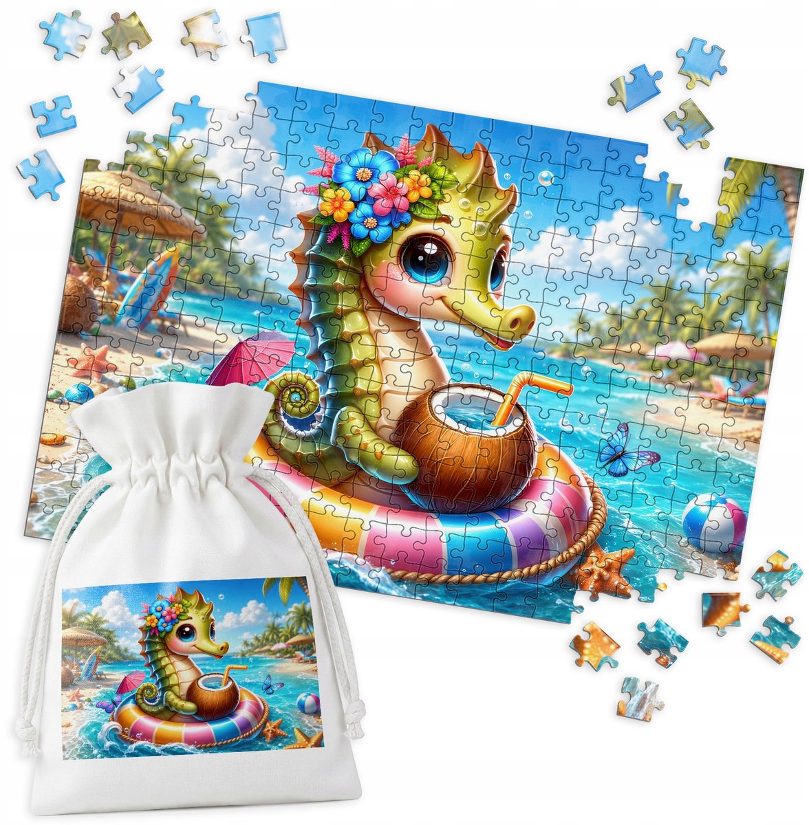 252-delige Puzzel: Zeepaardje, Strand, Palmboom & Kokos
