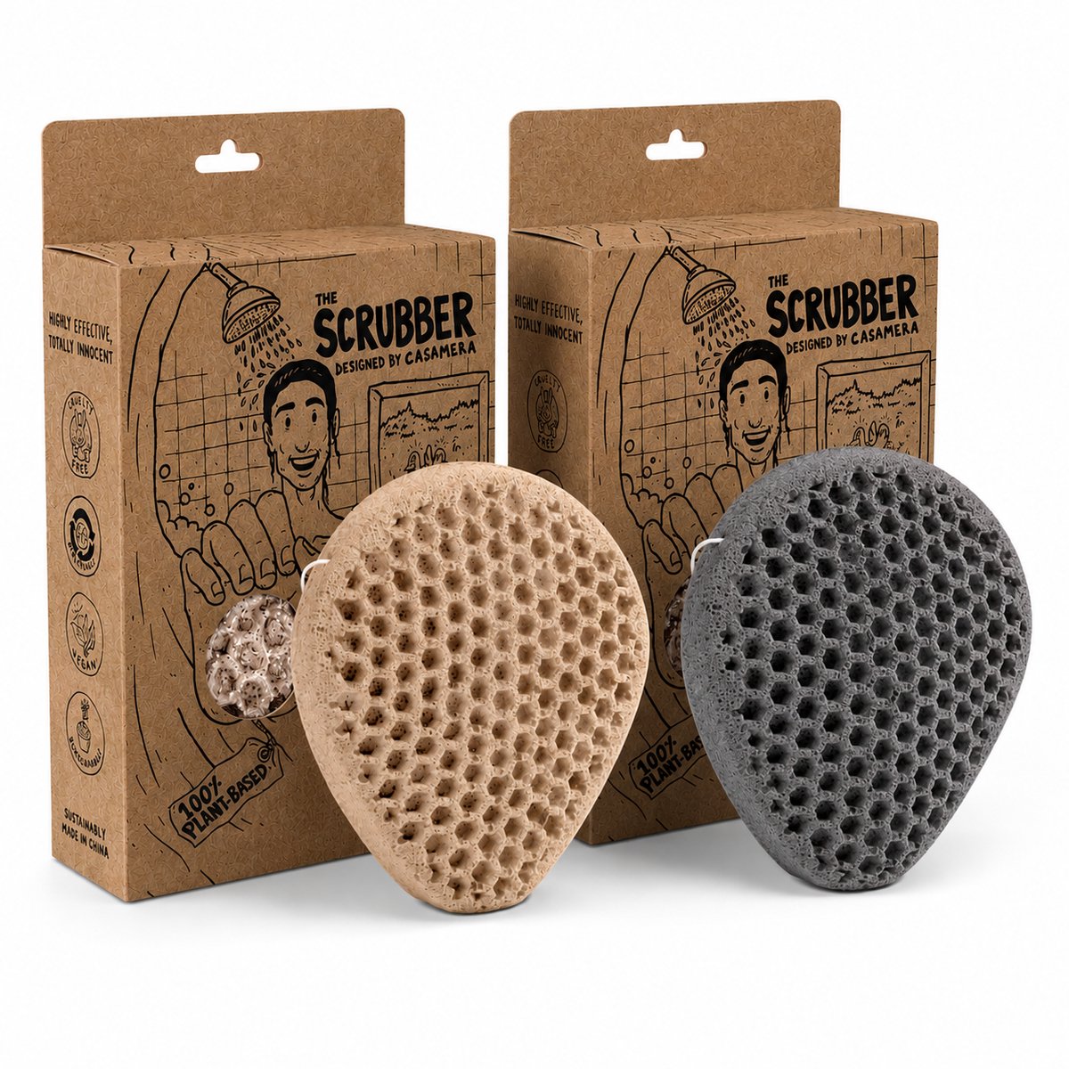 Tu-Untangle Natuurlijke Douche Spons Set van 2 – Walnut & Volcanic Mud - Konjac spons