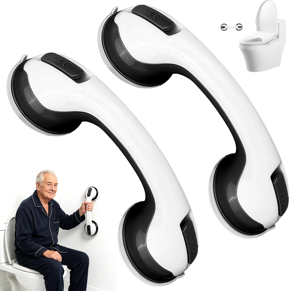 Handgreep met Zuignap - Handgreep Douche - Wandbeugel Badkamer - Veiligheidsgreep - 2 Stuks - Sterke Vacuümhechting - Antislip - 50-100kg - Ouderen & Kinderen - 29x9,5x8 cm - Voor Douche & Toilet & Badkamer