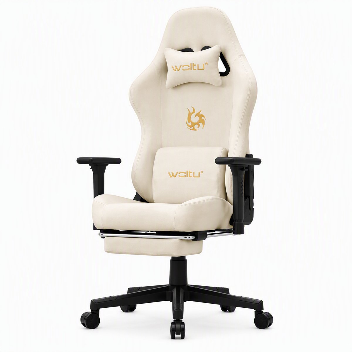 Nutrella Ergonomische Gamingstoel - Bureaustoel - Voetensteun en 3D-Armleuningen - 64 x 72 x 124-131,5 cm - Crème - tot 150 kg