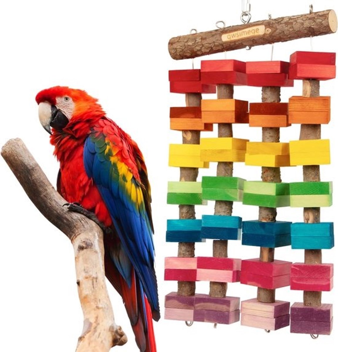 Vogel Speelgoed - Papegaai Klimtouw - Gedrag Stimuleren - Duurzaam Hout Materiaal - 59.9cm Hoog - Veelkleurig
