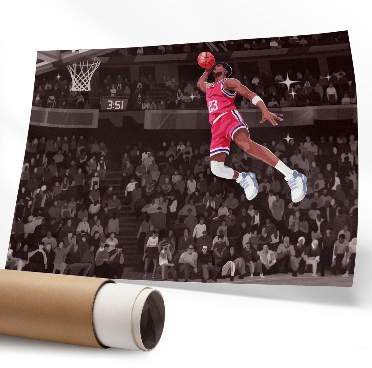 Coloray Polycanvas Wandposter – Sportactie, Rood – 594 x 840 mm – Zwart-Wit Kunstwerk – Rechthoek – Wandkunst – Slaapkamer – Minimalist