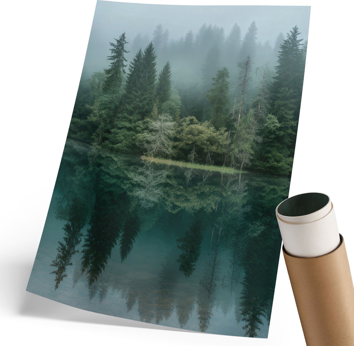 Coloray Polycanvas Poster - Mistig Meer, Fotografie - 210 x 297 mm - Groen Design - Rechthoek - Decoratieve poster - Woonkamer, Slaapkamer, Kantoor - Klassiek